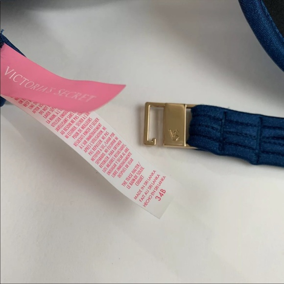 Victorias Secret Bikini Top 34B The Tease Halter Solid Blue Underwire 7DM - Picture 3 of 9